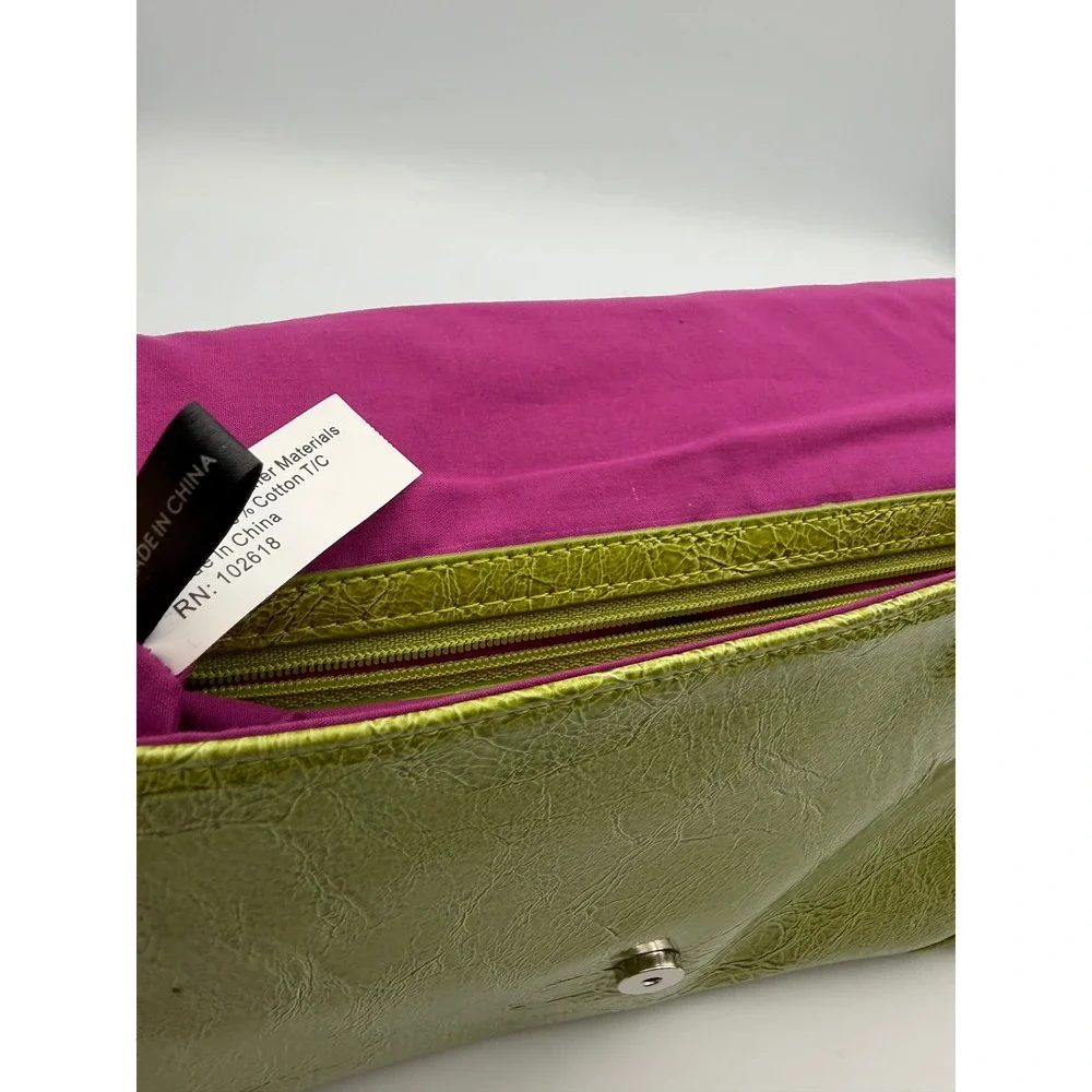 Daisy Fuentes Lime Green Faux Leather Envelope Clutch Bag with Chain Strap